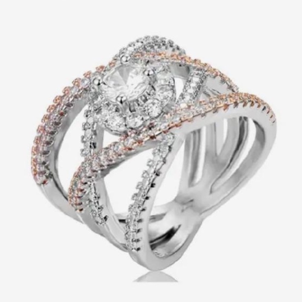 NEW 925 STERLING SILVER ROSE GOLD DIAMOND RING, BEAUTIFUL RING, SHINY RING - Picture 2 of 6